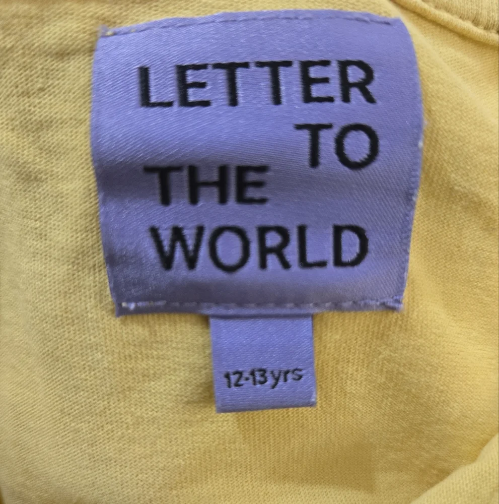 Letter to the world. Organic cotton Yellow Kids Dress with Bird Print. 12-13